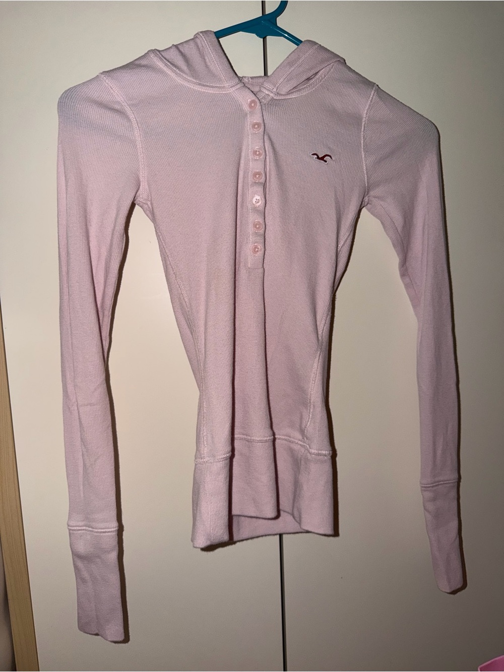 Hollister Girls Pale Pink Hooded Henley Sweatshirt